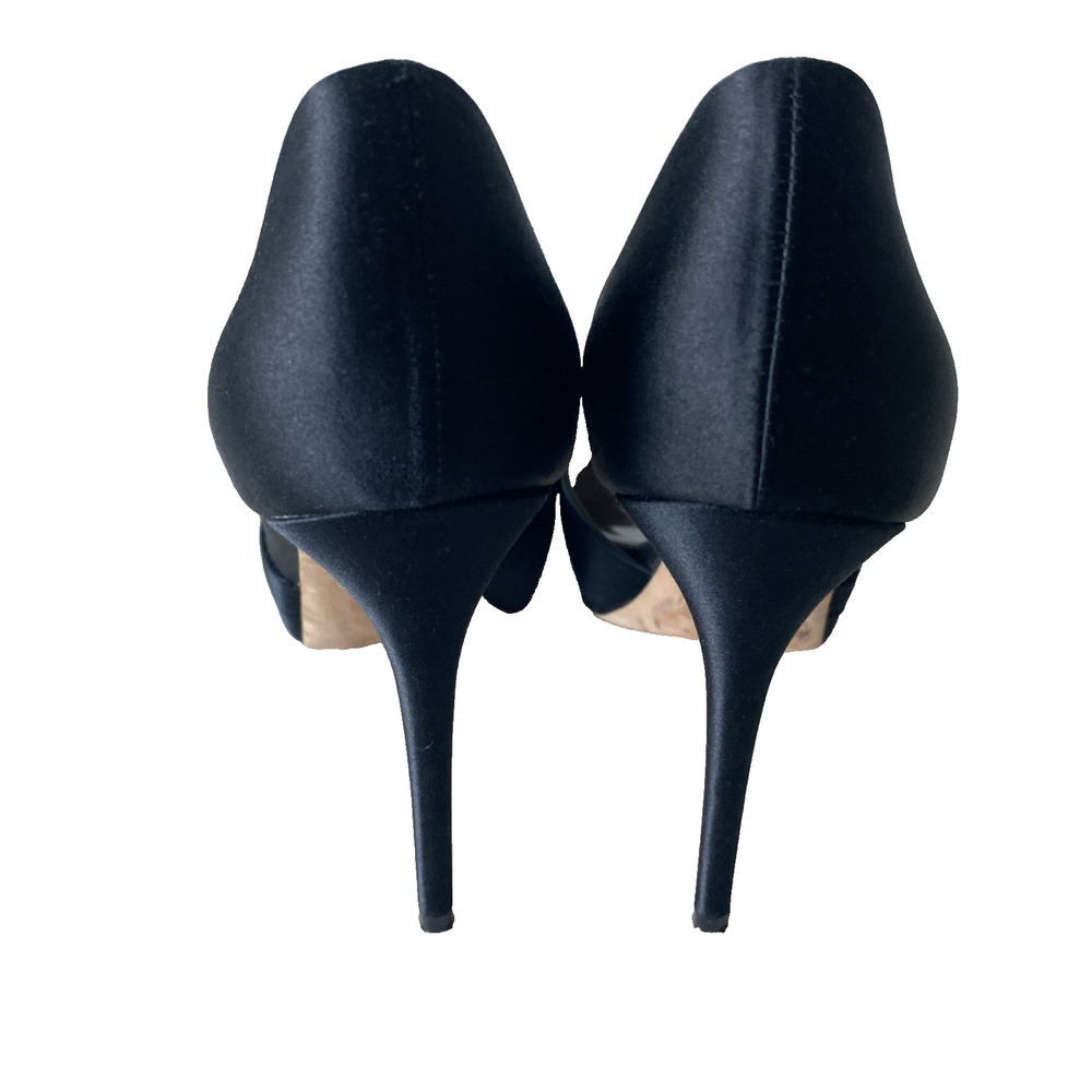 Badgley Mischka D'Orsay Pump Platform Black Satin Peep Toe Embellished Crystal 8 - Picture 9 of 10